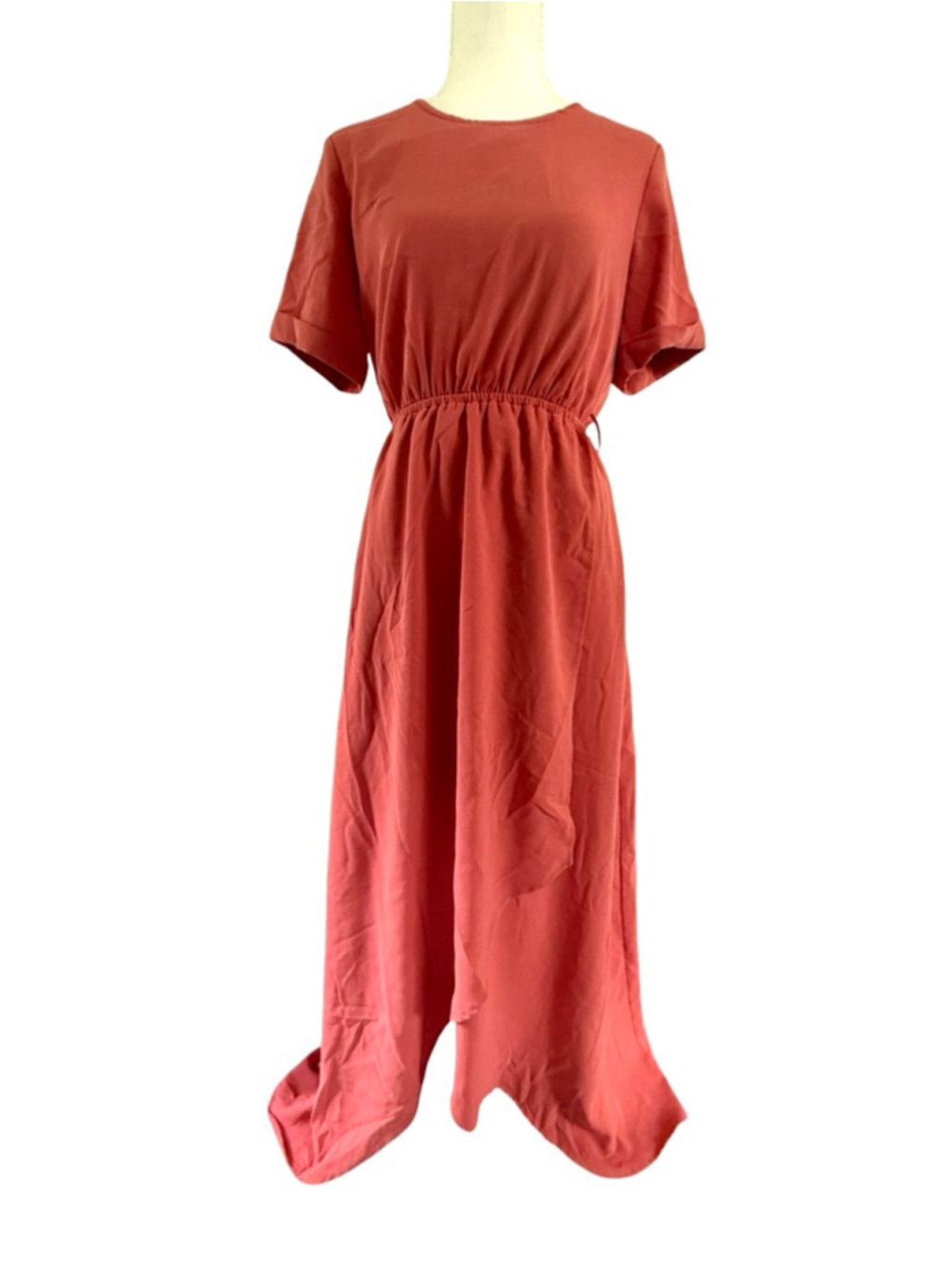Mimi & Daphne High-Low Wrap Maxi Dress XS Dusty Rose Pink Short Sleeve